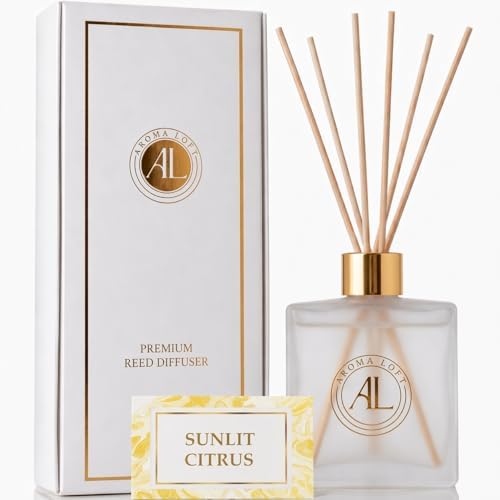 Frosted Reed Diffusers Sticks in Oil Set with Sunlit Citrus Scent | Long-Lasting Reed Diffusers for Home, Office, Bathroom, & Bedroom Decor Fragrance Diffuser | Frosted Diffuser | (5 oz)