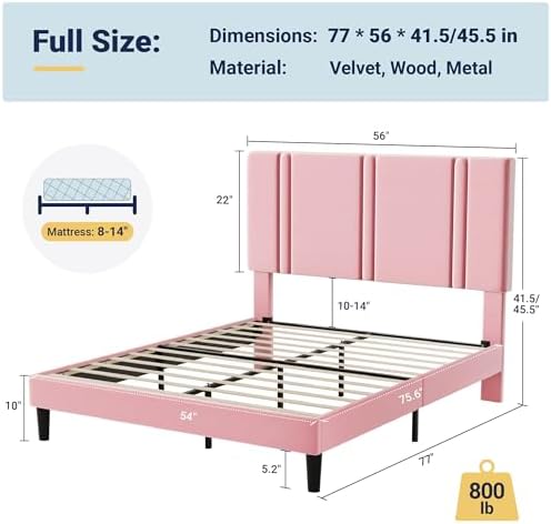 Allewie Full Size Platform Bed Frame with Velvet Upholstered Headboard