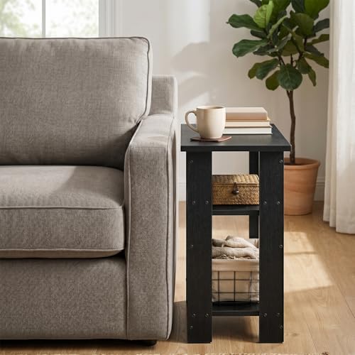 Black Side Table, 3 Tier Narrow End Table for Living Room,22.8" H