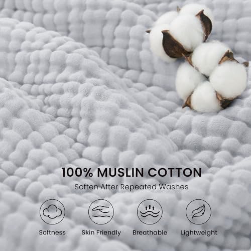 Love's cabin 100% Cotton Muslin Blanket King Size for Bed, Light Grey