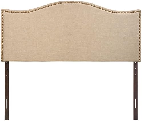 Modway Curl Linen Fabric Upholstered Queen Headboard with Nailhead Trim and Curved Shape in Café