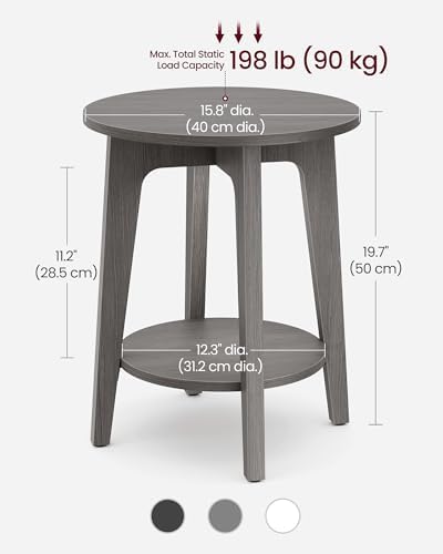 VASAGLE Round Side Table with Lower Shelf, End Table for Small Spaces