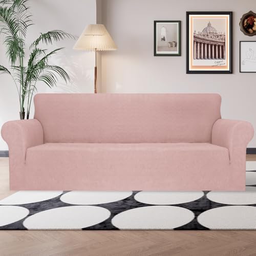 JIVINER Stretch Oversized Sofa Covers 1 Piece 4 Seater Couch Covers Jacquard Universal Sofa Slipcovers for Extra Large Funiture Protector for Kids, Pets (Dusty Pink, XL Sofa)