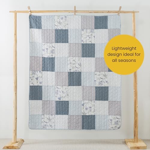 SLPR - Cotton Quilted Throw Blanket, 50" x 60" Blue Floral, Coastal Dream