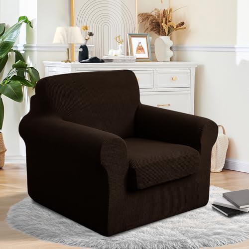 2 Pieces Stretch Chair Cover For Sofa Slipcover, 1 Seat, Chocolate