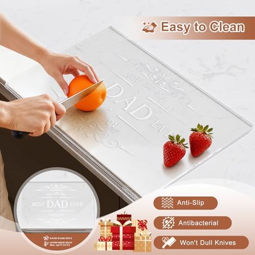 Engraved Acrylic Cutting Board with Counter Lip - Best Dad Ever Dad Gifts from Daughter Son Cooking Gift for Father Daddy Christmas Birthday Presents Clear Countertop Protector Kitchen Decor