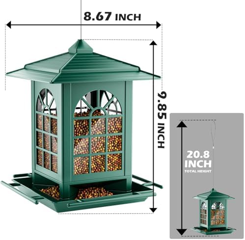 Birdream 2 Pack Bird Feeders for Outdoor Hanging, Assembly Required, 1-Min Easy Setup, Classic Courtyard Design, Attracting Cardinals Chickadees Goldfinches & Sparrows - Green
