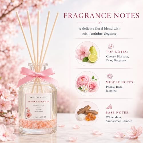 Cherry Blossom Reed Diffuser, Hotel Scent, 3.34 fl oz