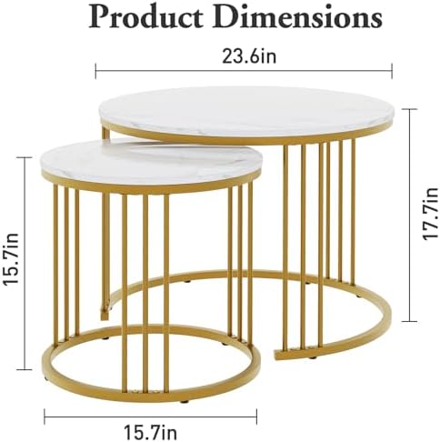 Garden 4 you Coffee Table Faux Marble Nesting Table for Small Place 2 Sets Modern Furniture Living Room Sets End Side Table Night Stand for Bed Room Dining Room (White & Gold)