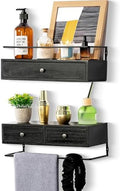 Floating Shelves With Drawers Set of 2, Wall Mounted Storage for Bathroom