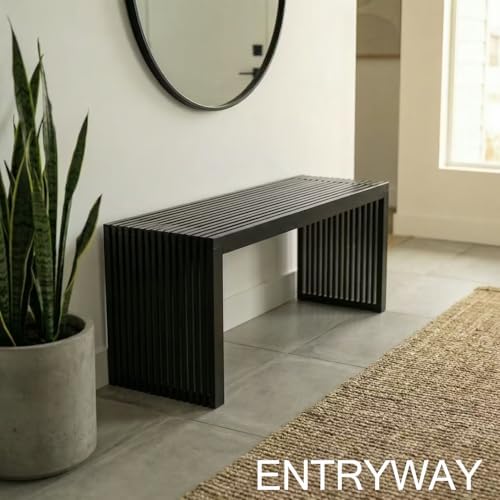 Bamboo Natural 36 inch Wooden Bench, Small Wood Benches for Entryway, Living & Dining Room, Kitchen, Bedroom, Bathroom, Hallway, Front Door, For Indoor & Outdoor Patio Use, Mid Century Modern Decor