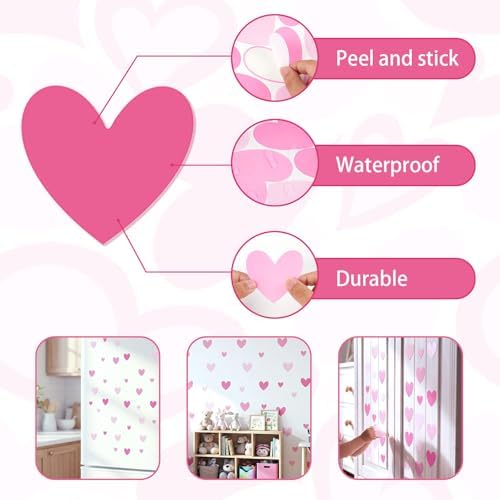 170 Pcs Heart Wall Decals for Girls Room