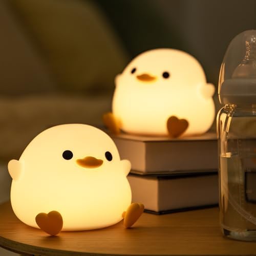 Ammonite DoDo Duck Night Light, Cute Soft Silicone Duck Lamp for Kids, Rechargeable LED Dimmable Bedside Lamp with 20 Minute Timer, Gifts for Boys Girls Women