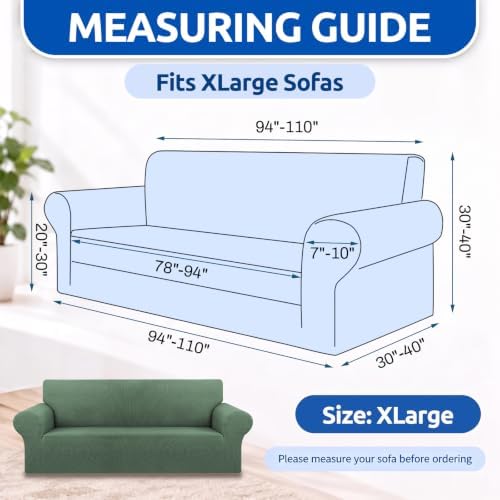 KEKUOU Stretch Oversized Couch Covers for Sofa Slipcover,Greyish Green