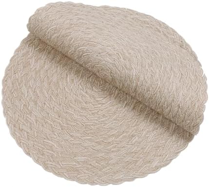 SHACOS Round Braided Placemats 15 inch Set of 6 Thick Boho Kitchen Table Placemats for Home Wedding Party (T-Beige, 6)