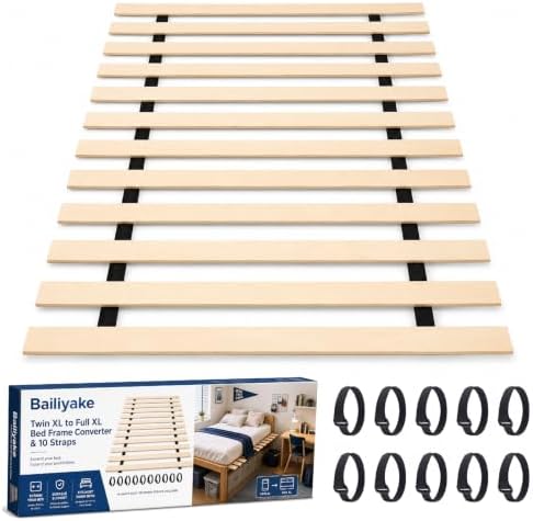 Twin XL to Full XL Bed Frame Converter with 10 Straps, 54 x 80 Inch Foldable Wood Bunkie Board, Heavy Duty Wooden Bed Slats Extension for Mattress Support, Dorm Bed Upgrade & Extra Sleeping Space