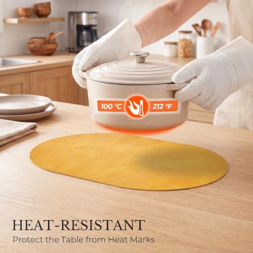 MOSAYT Vinyl Faux Leather Oval Placemats, Set of 4, Yellow