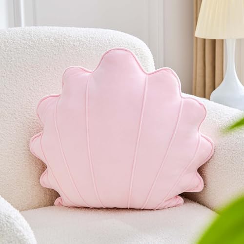 Uvvyui Shell Pillow Seashell Throw Pillow Shell Shaped Decorative Pillows Soft Velvet Sea Shells Pillow Aesthetic Home Decor Sea Ocean Beach Cushion Bed Pillow（Pink, 13x11 Inch）