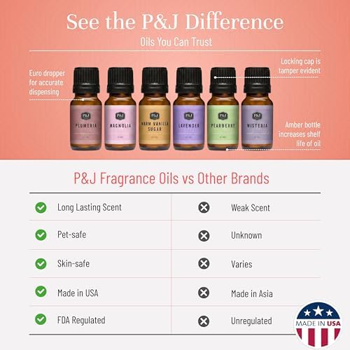 P&J Trading Fragrance Oil Ladies Set | Pearberry, Lavender, Warm Vanilla Sugar, Plumeria, Magnolia, Wisteria Candle Scents for Candle Making, Freshie Scent, Soap Making Supplies, Diffuser Oil Scents