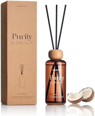M&SENSE Reed Diffuser Set, Sea Salt Coconut, 6.3 oz Natural Essential Oil