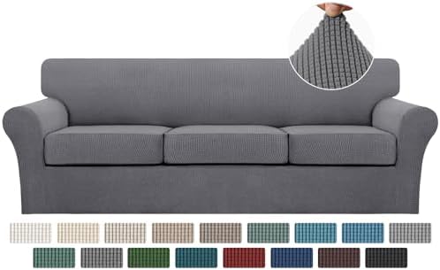 Turquoize 4 Piece Sofa Covers for 3 Cushion Couch Sofa Slipcover Soft Couch Cover for Dogs-Washable Sofa Furniture Covers with 3 Individual Large Cushion Covers, Feature Thick Fabric (XL Sofa, Gray)