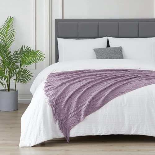BOURINA Light Lavender Throw Blanket 50x60Inch Knit Soft Throw Sofa Blanket