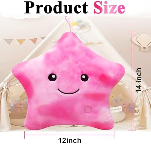 Glow Star Pillow LED Night Light UP Stuffed Animals for Girls Boys Kids Pillows Adults Childrens Plushie Birthday Party, Kids' Plush Toy Pillows Star Shaped Pillow White Pink
