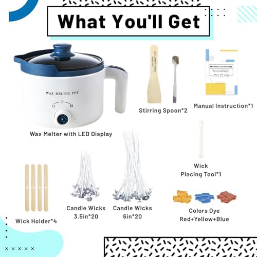 Ksedcon Wax Melting Pot Kit with Thermometer, Wicks and 3 Candle Dye Colors