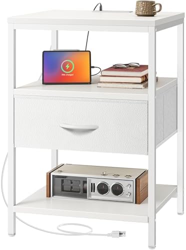 SUPERJARE Nightstand with Charging Station, USB-C Port, Bedside Table