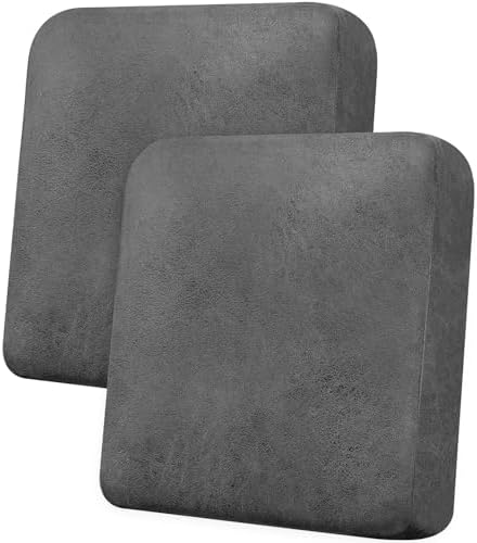 Loveseat Cushion Covers Leather-Look 2PC Stretch Love Seat Slipcover Sets for Living Room Individual Couch Seat Protector, Pet-Friendly, Non-Slip, Easy Fit - Grey