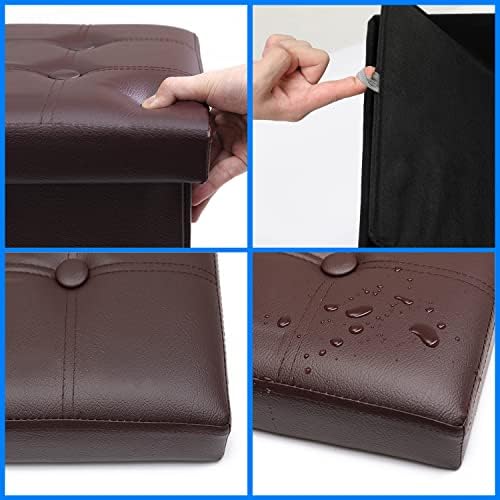 Bsketa Storage Ottoman Bench,17 Inch Folding Leather Foot Rest Stool,Brown