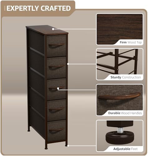 Sorbus 5-Drawer Narrow Dresser for Bedroom (Brown)