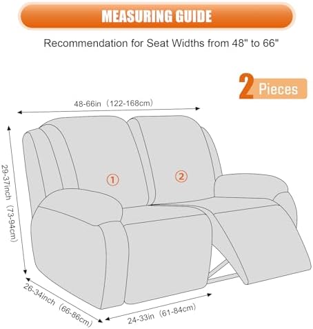 VANSOFY Recliner Cover, 2-Pieces Stretch Reclining Couch Cover with Pockets Loveseat Sofa Slipcovers Soft Washable Furniture Protector for Dogs Cats(Light Gray)