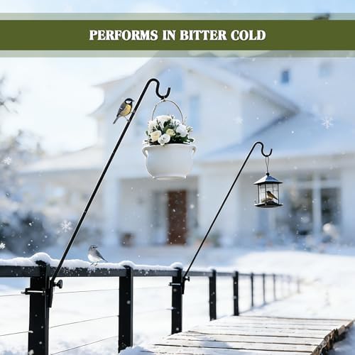 2 Packs Extended Fence Deck Heavy Duty Bird Feeder Hook, 360 Degree Rotary and Length Adjustable Plant Bracket for Bird Feeders Planters Suet Baskets Lanterns Wind Chimes and More