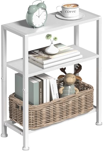 Narrow Side Table, 2-Tier Small End Table, Slim Nightstand