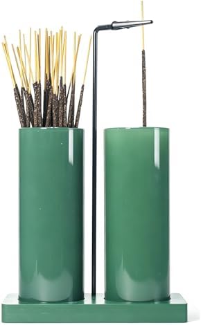 2 in 1 Incense Holder for Sticks,Glass Incense Burner Holder with Storage,Upside Down Incense Holder for Sticks with Glass Ash Catcher for Meditation Yoga Spa Room Home Decor[2 Long Full Green]