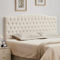 Tufted Tall King Size Headboard, Linen Button Diamond Headboards, Beige