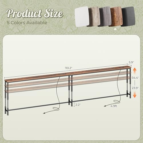 Huuger 110.2 Inch Sofa Table with Power Outlets, Skinny Behind Couch Table