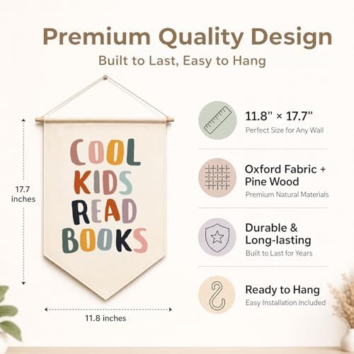 Reading Banner for Classroom Wall Decor, Cool Kids Read Books Sign, Book Nook Wall Hanging, Library Sign, Playroom Wall Art for Teachers Students