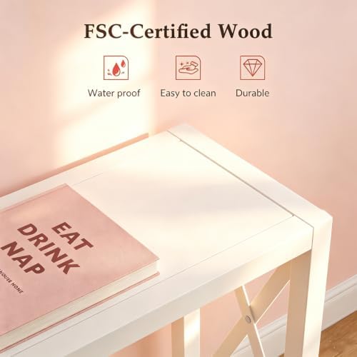 Gewudraw 102" Sofa Table Behind Couch & Socket-Narrow Console Table,White