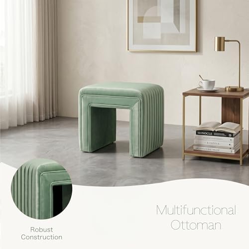Get Set Style Vanity Stool Chair,Modern U‑Shaped Vanity Stool, Fully Assembled Velvet Ottoman Foot Stool, Decorative Accent Stool Extra Seat for Makeup Room, Living Room, Entryway, Bedroom