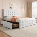 IDEALHOUSE King Size Bed Frame with 4 Storage Drawers and Headboard, White