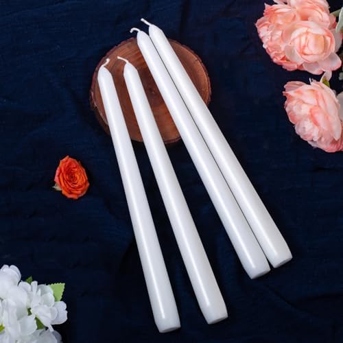 Everymoment White Taper Candles - 24 Pack 10 Inch Candlesticks - Dripless & Smokeless for 8 Hours - Unscented Paraffin Wax - Perfect for Wedding Christmas Halloween Holiday Dinner Table & Home Decor