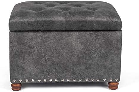 Adeco High End Classy Tufted Accents Rectangular Storage Bench Ottoman Footstool,Heather Gray