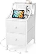 Lazzanto Narrow Nightstand with Charging Station for Bedroom, Dorm