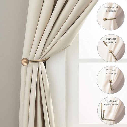 Curtain Holdback, Premium Metal Decorative Curtain Holdbacks with Zinc Alloy Cap Finials,Rust-Proof, Set of 2 Window Curtain Holdbacks (Brass)