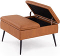 Square Ottoman with Storage Coffee Table Large Upholstered Cognac