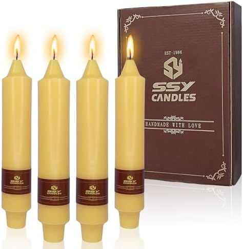 NJAO HOO Natural Beeswax Short Taper Candles 7 Inch Candlesticks Dripless Pure Beeswax Candles for Home Dinner Nontoxic Candles, 4 Pack
