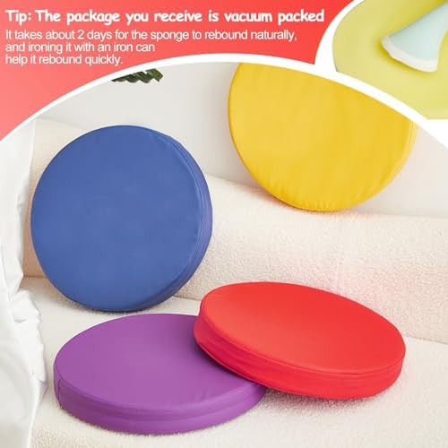 Juexica 4 Pcs Extra Thick Floor Cushion Classroom, Bright Colors, Round