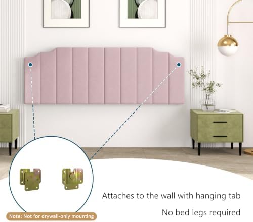 Befurtori King Size Headboard Only, Velvet Wall Mount Headboard, Pink